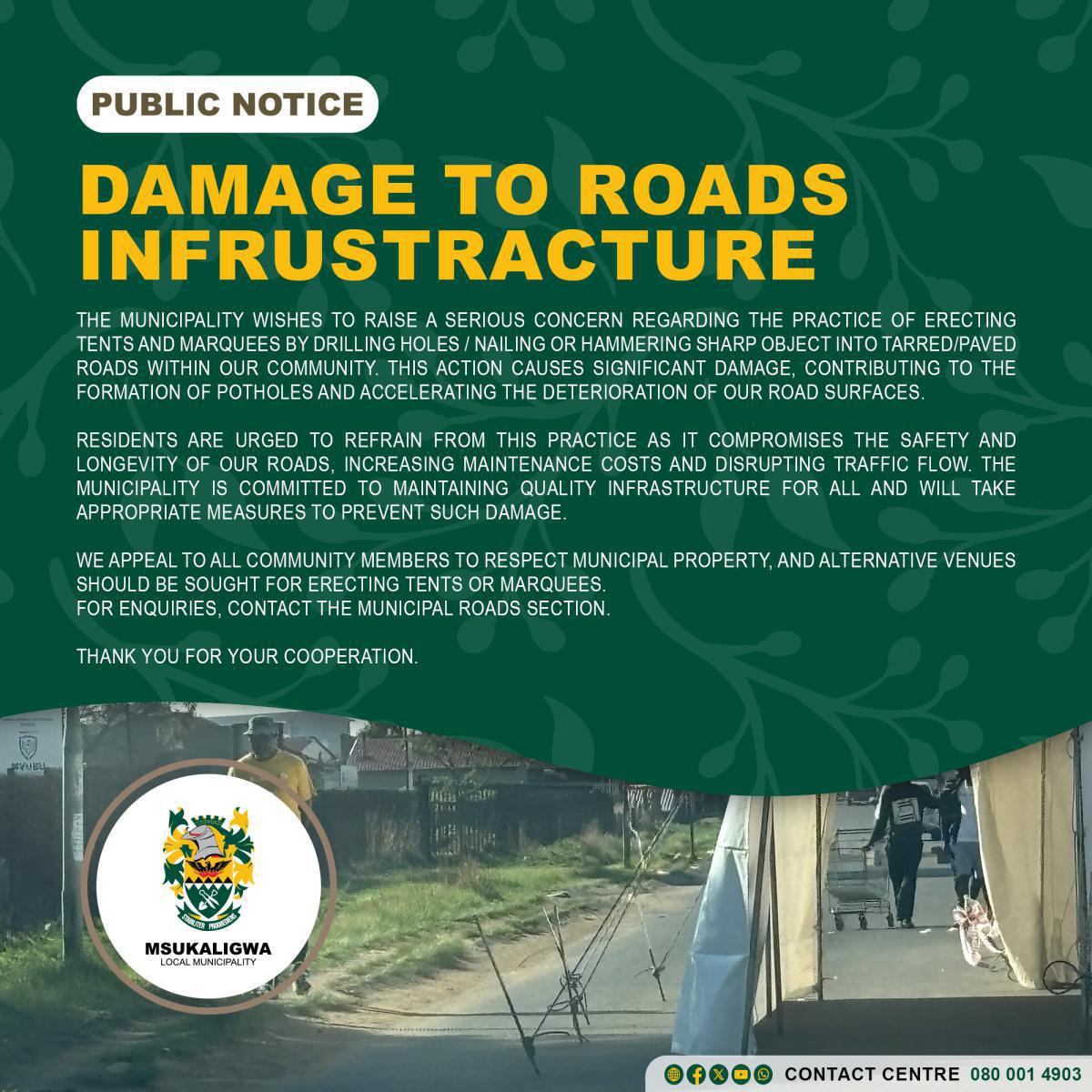 Municipality warns against damaging roads Municipality warns against damaging roads