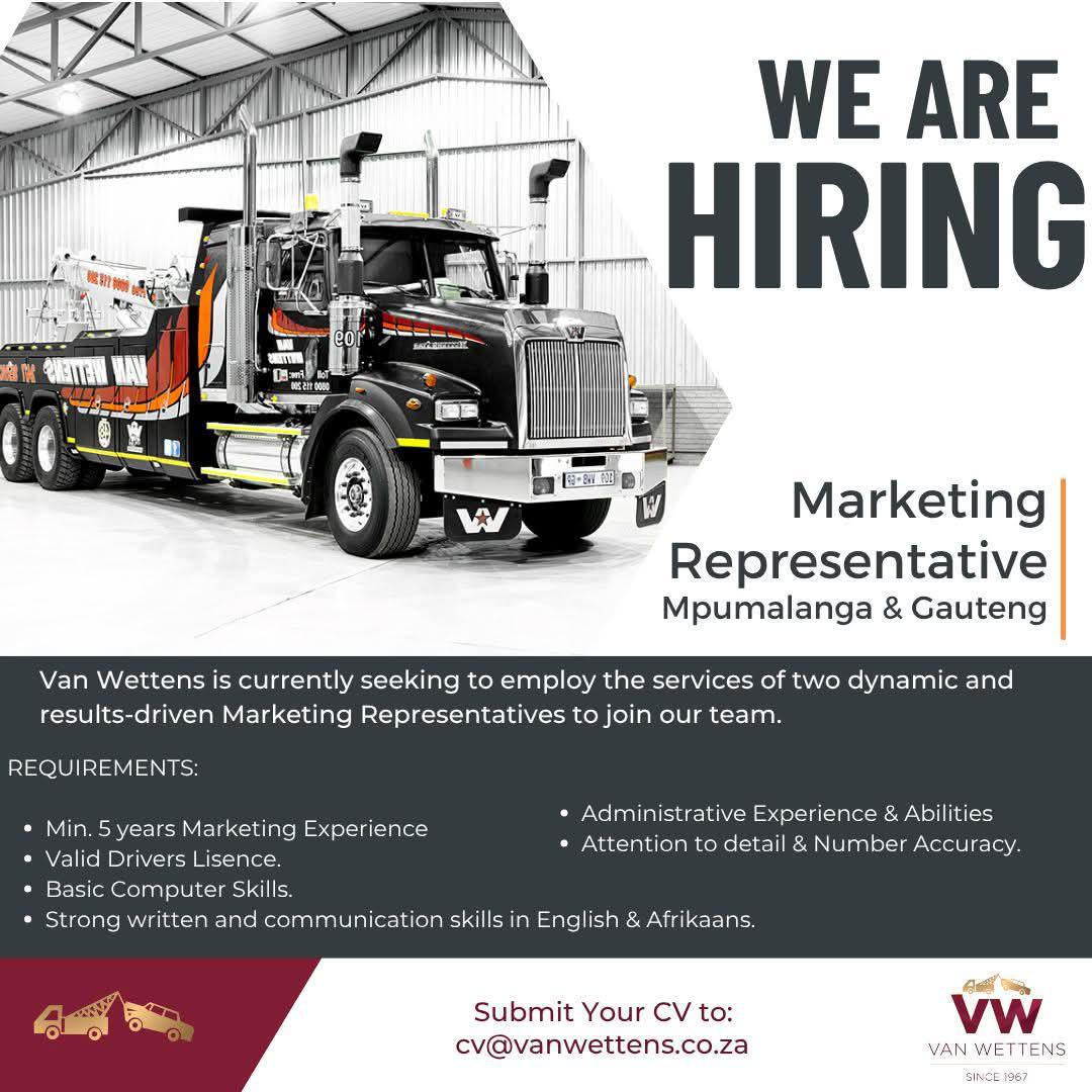 Vacancy: Marketing Representative – Mpumalanga & Gauteng