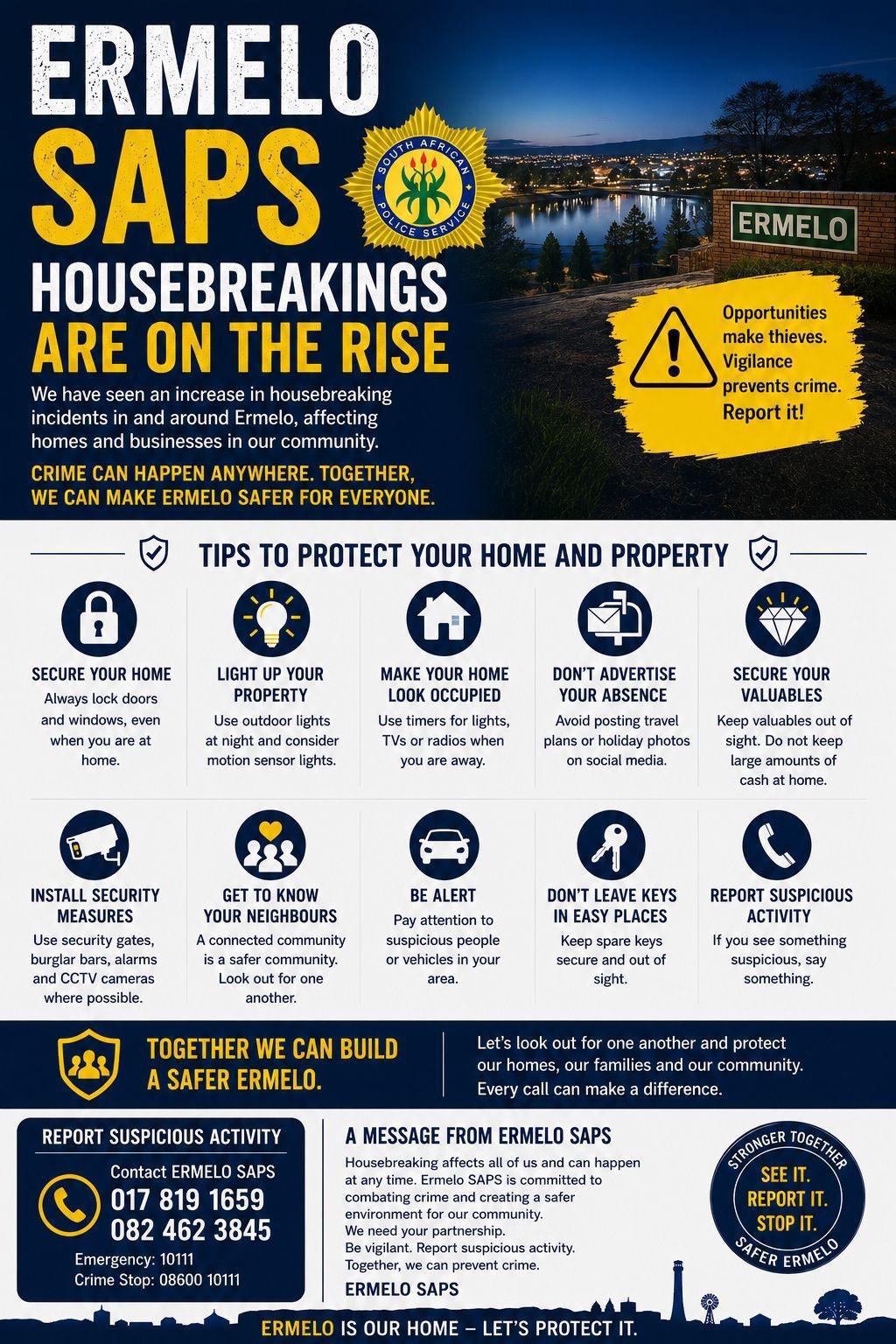 Ermelo Residents Warned After Spike in Housebreakings
