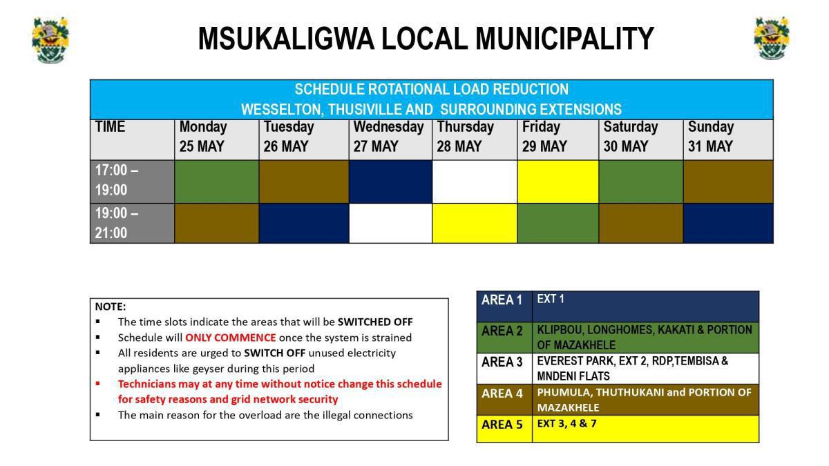 Load Reduction Schedule Issued for Ermelo and Surrounding Areas