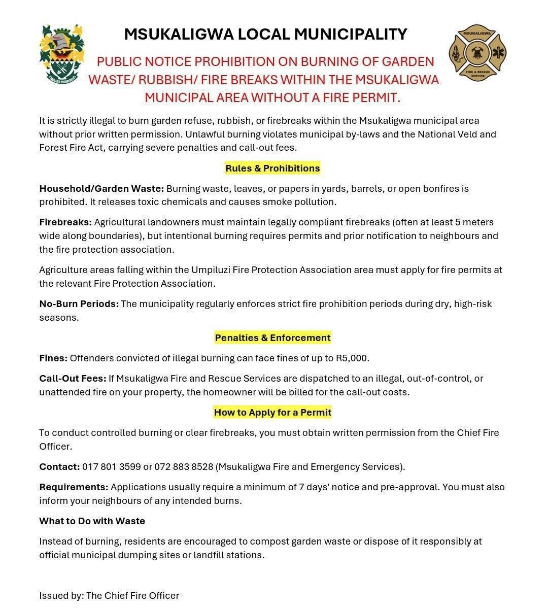 Municipality Warns Residents Against Illegal Burning Municipality Warns Residents Against Illegal Burning