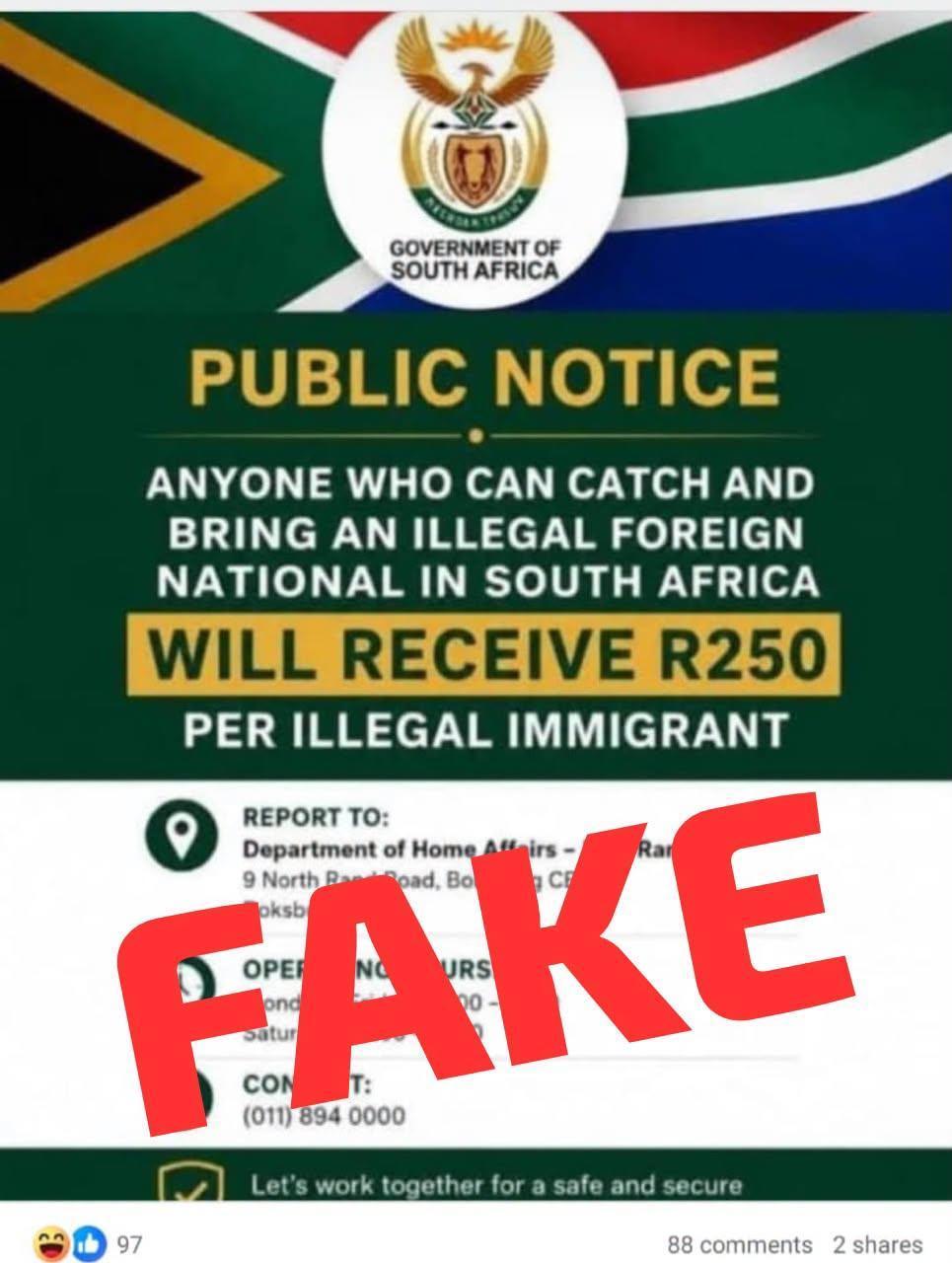 SAPS Warns Public About Fake Home Affairs Reward Notice SAPS Warns Public About Fake Home Affairs Reward Notice