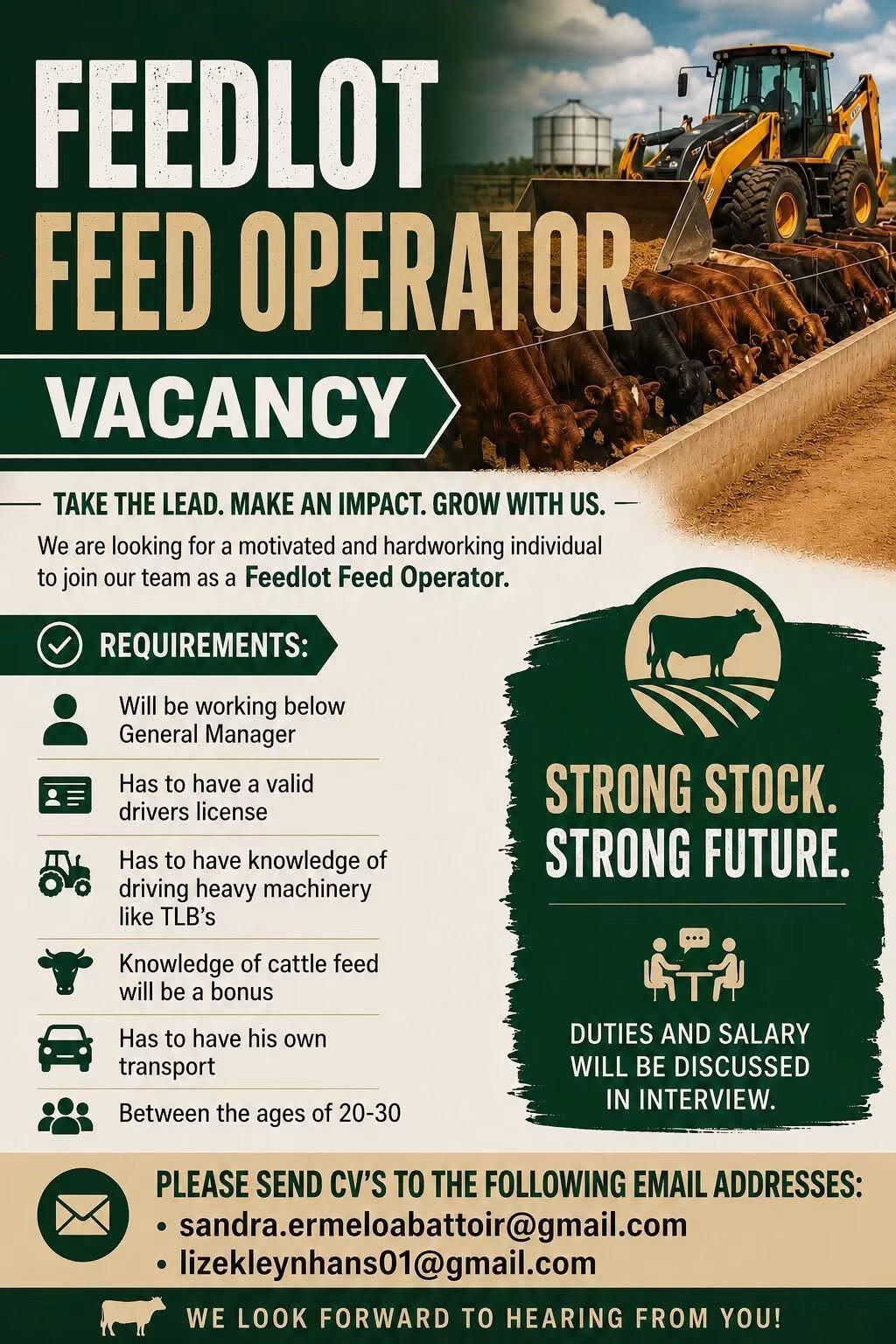 Vacancy: Feedlot Feed Operator