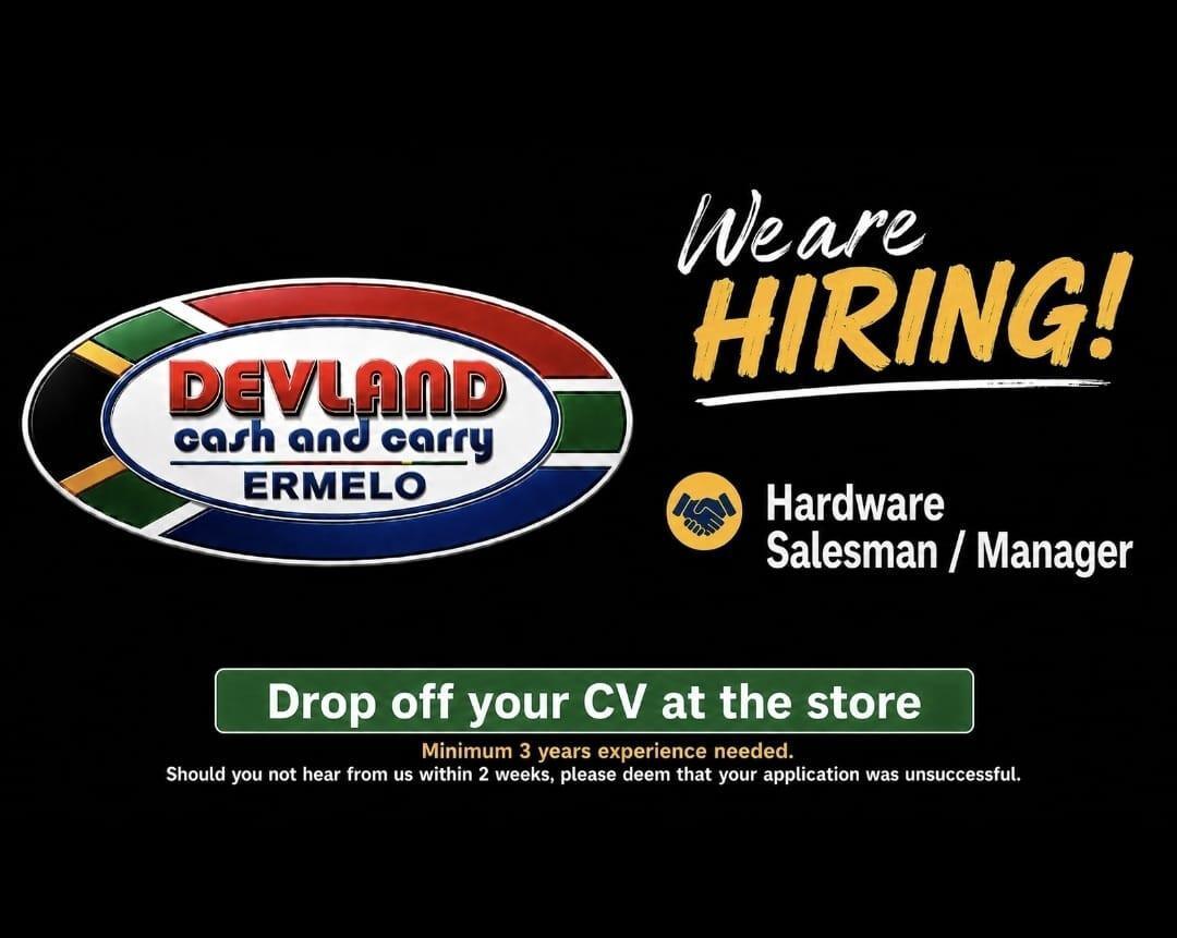 Vacancy: Hardware Salesman / Manager – Ermelo