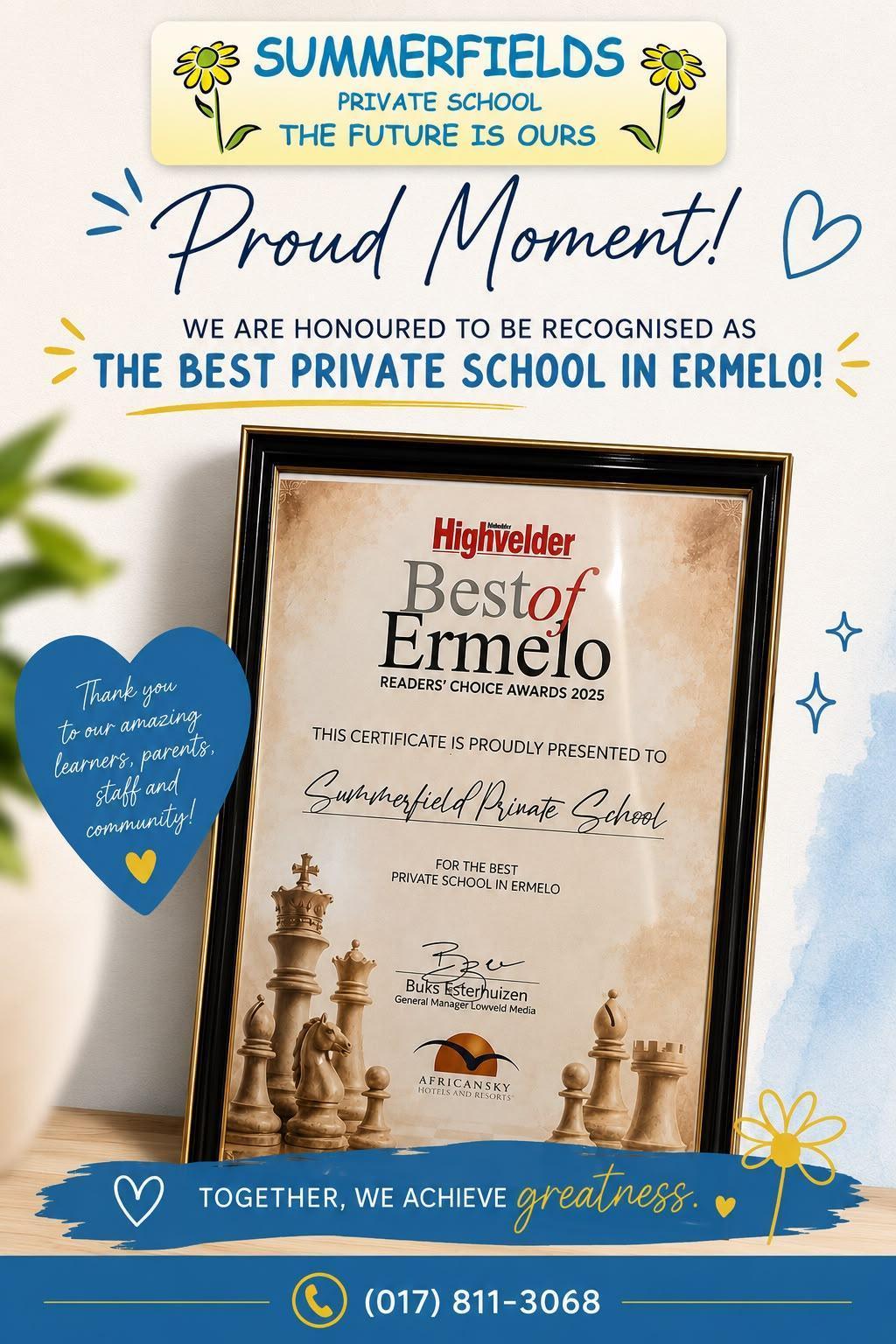 Summerfields Private School Named Best Private School in Ermelo