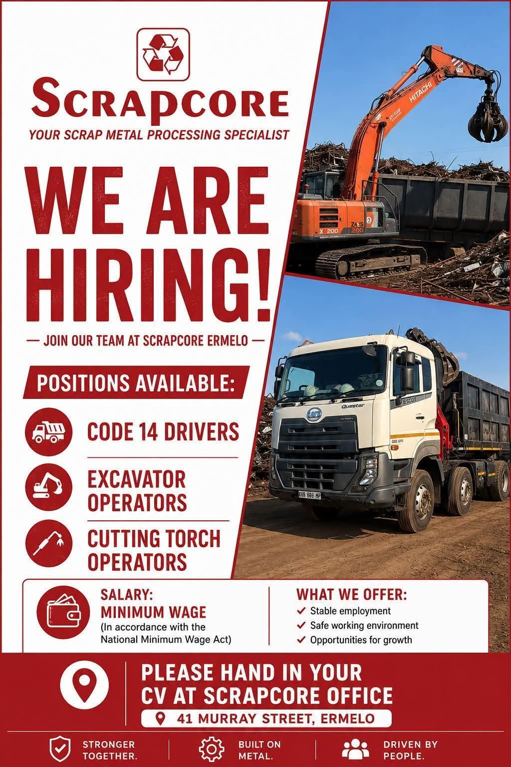 Vacancy: Code 14 Drivers, Excavator Operators & Cutting Torch Operators – Ermelo Vacancy: Code 14 Drivers, Excavator Operators & Cutting Torch Operators – Ermelo