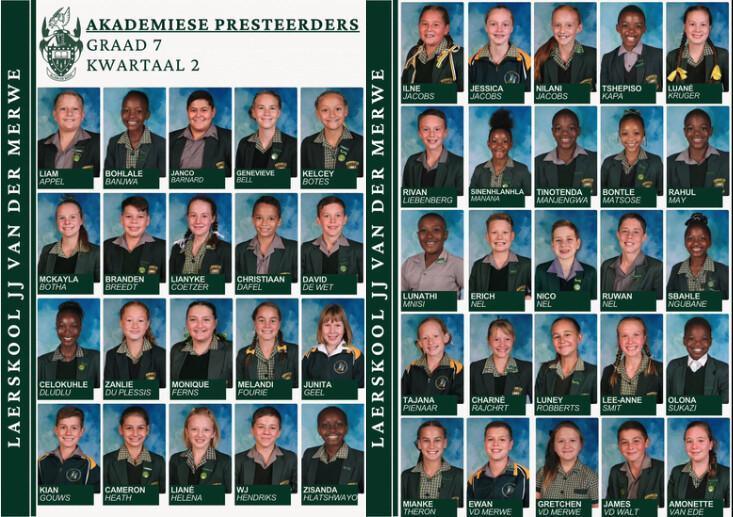Laerskool JJ van der Merwe announces second-quarter academic achievers Laerskool JJ van der Merwe announces second-quarter academic achievers