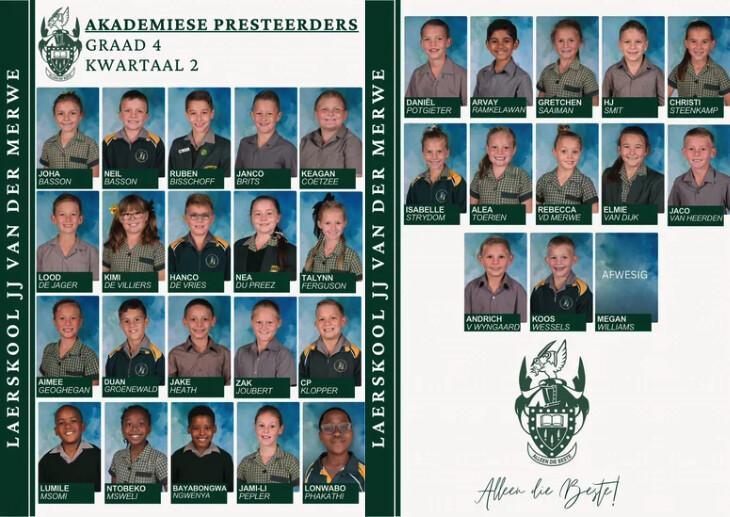Laerskool JJ van der Merwe announces second-quarter academic achievers