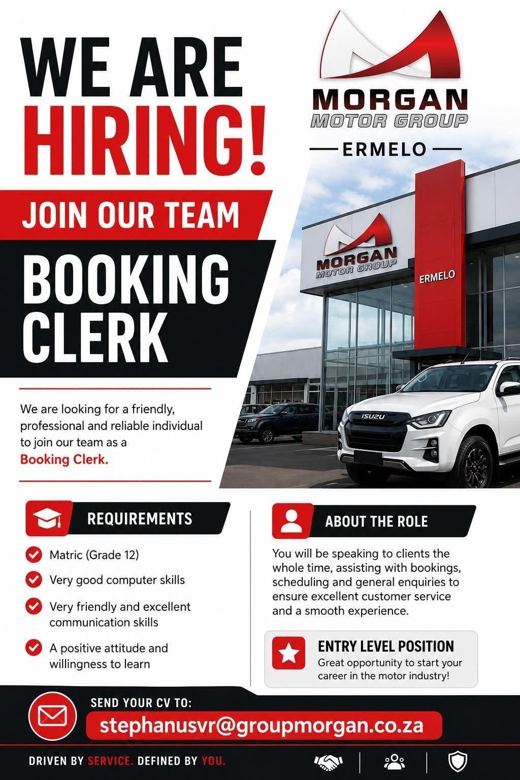 Vacancy: Booking Clerk – Ermelo