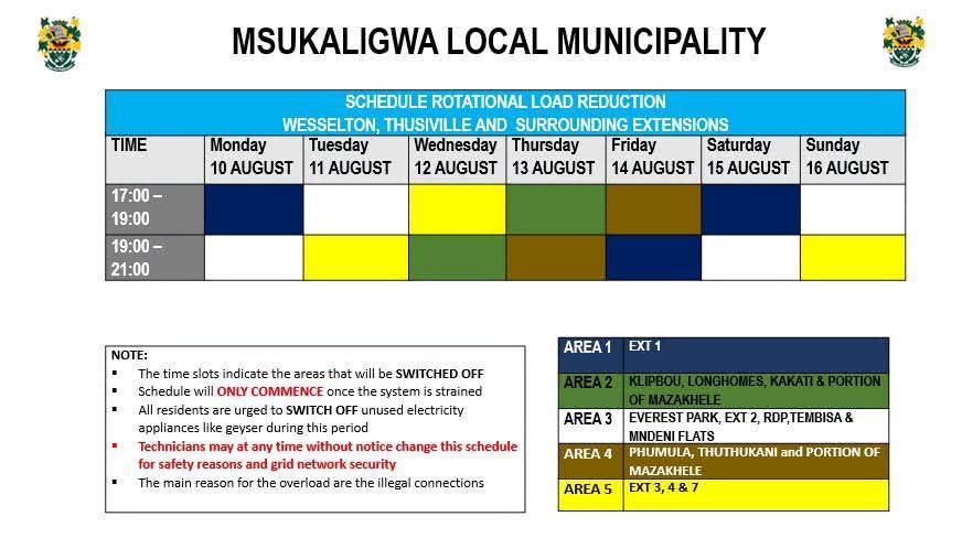 Load Reduction Schedule Issued for Ermelo and Surrounding Areas