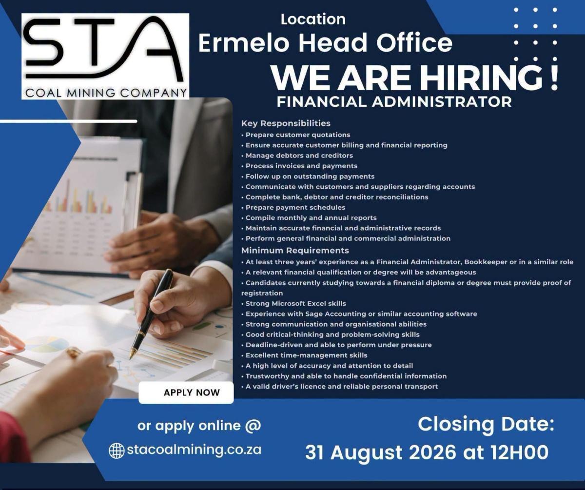 Vacancy: Financial Administrator – Ermelo