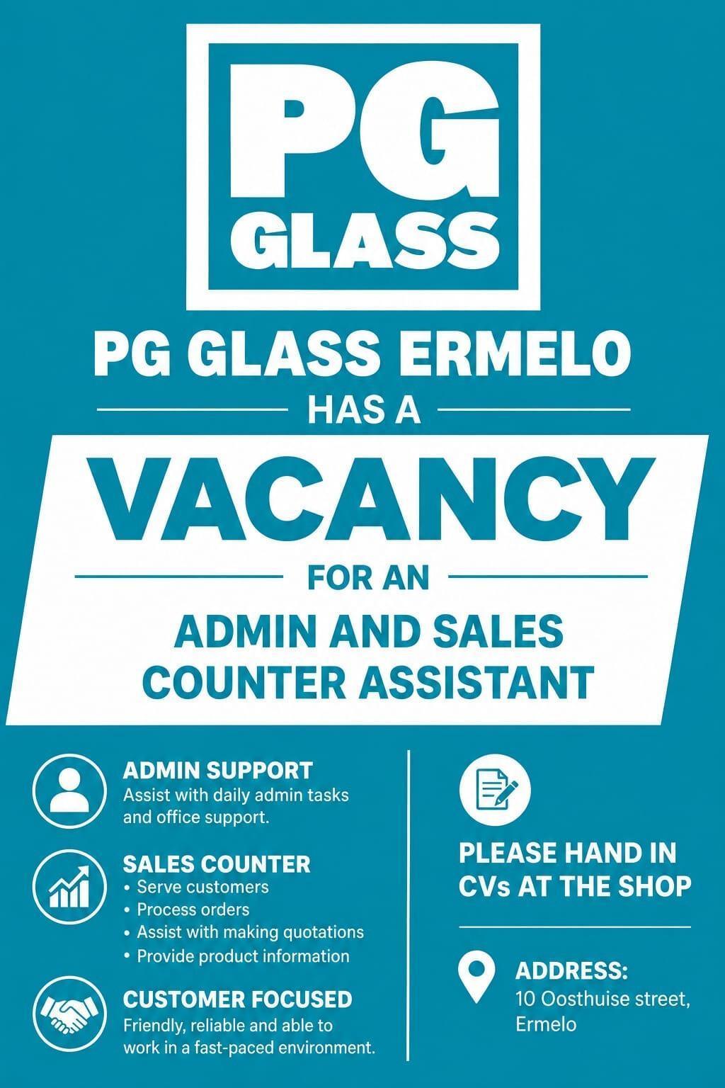 Vacancy: Admin and Sales Counter Assistant – Ermelo Vacancy: Admin and Sales Counter Assistant – Ermelo