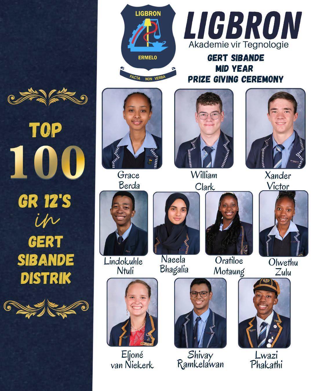 Ligbron Learners Shine in Gert Sibande Top 100