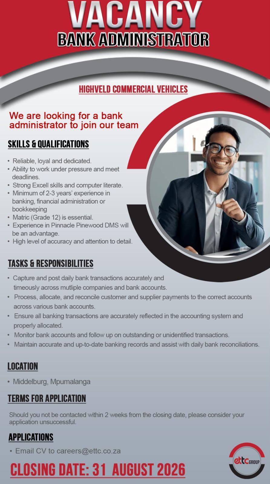 Vacancy: Bank Administrator – Middelburg