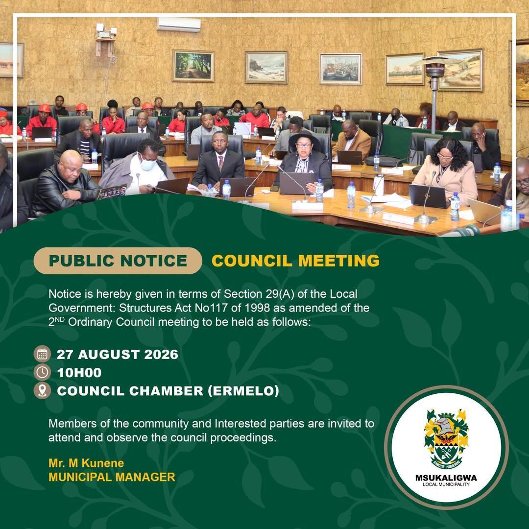 Msukaligwa residents invited to attend Ordinary Council Meeting