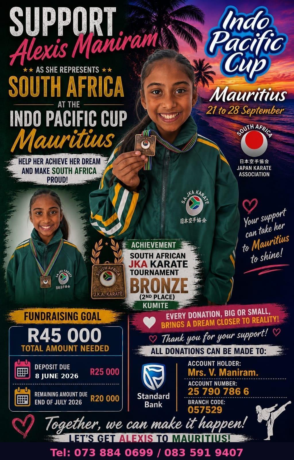 Alexis Maniram selected to represent South Africa at Indo Pacific Cup in Mauritius