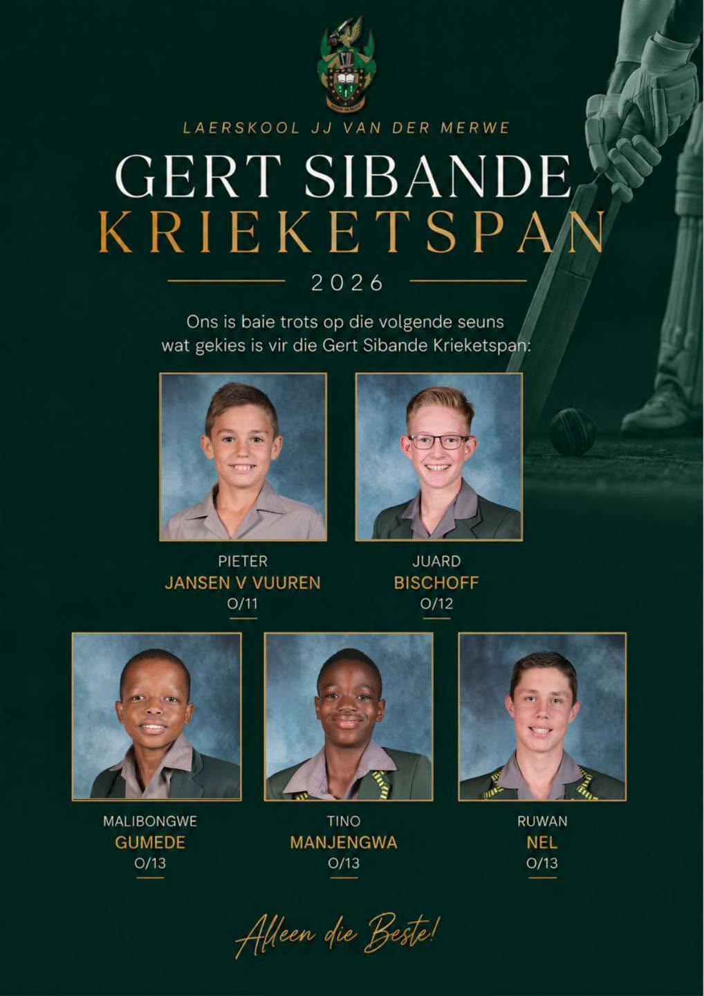 JJ van der Merwe Celebrates District Cricket Selections