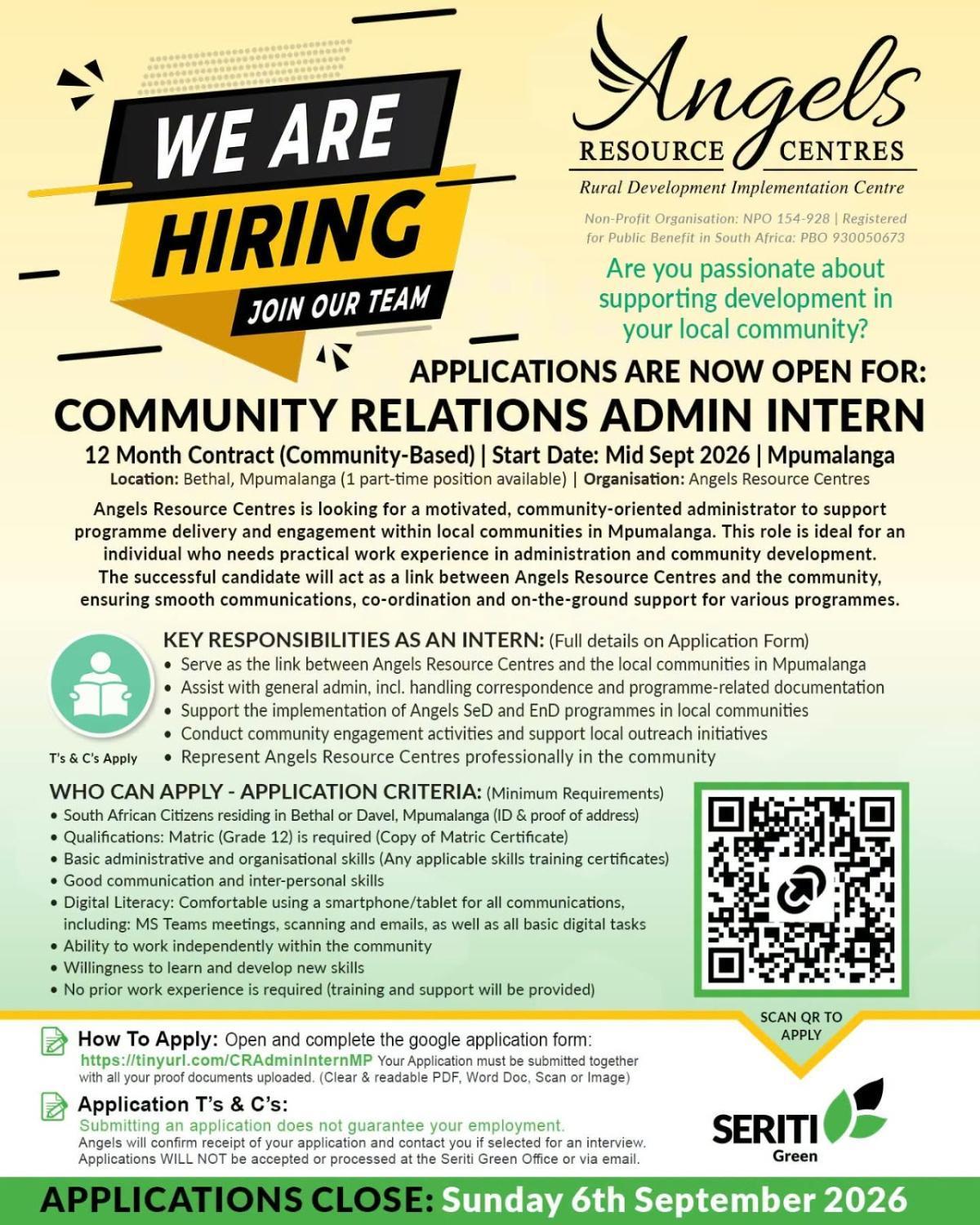 Vacancy: Community Relations Admin Intern – Bethal Vacancy: Community Relations Admin Intern – Bethal