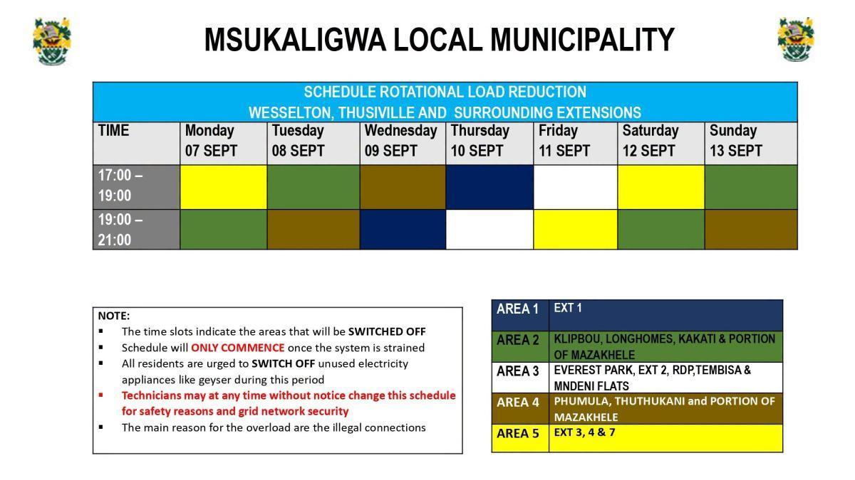 Load Reduction Schedule Issued for Ermelo and Surrounding Areas