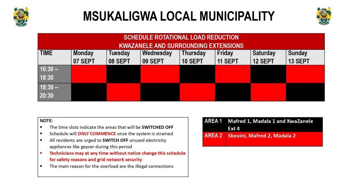 Load Reduction Schedule Issued for Ermelo and Surrounding Areas