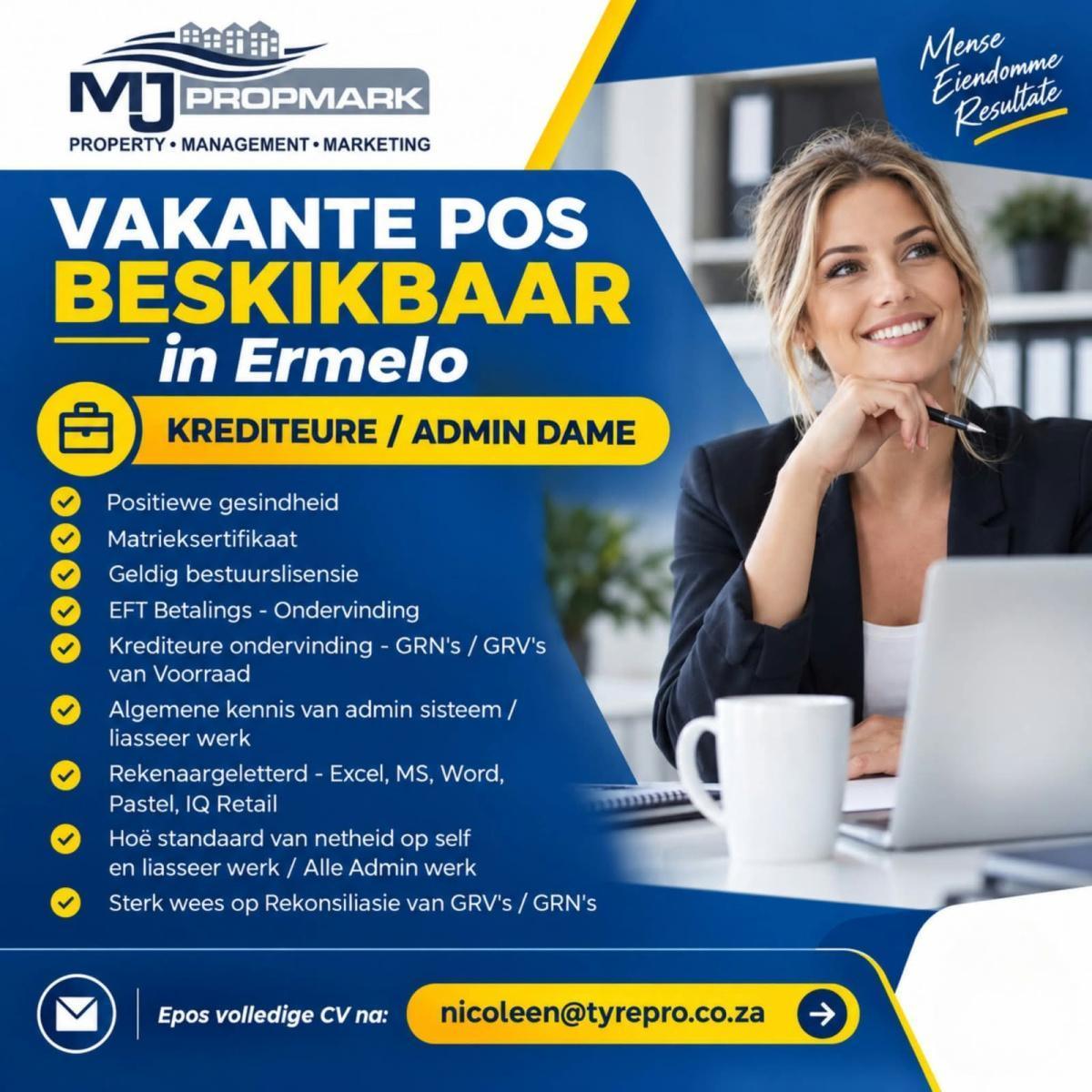 Vacancy: Creditors / Admin Lady – Ermelo