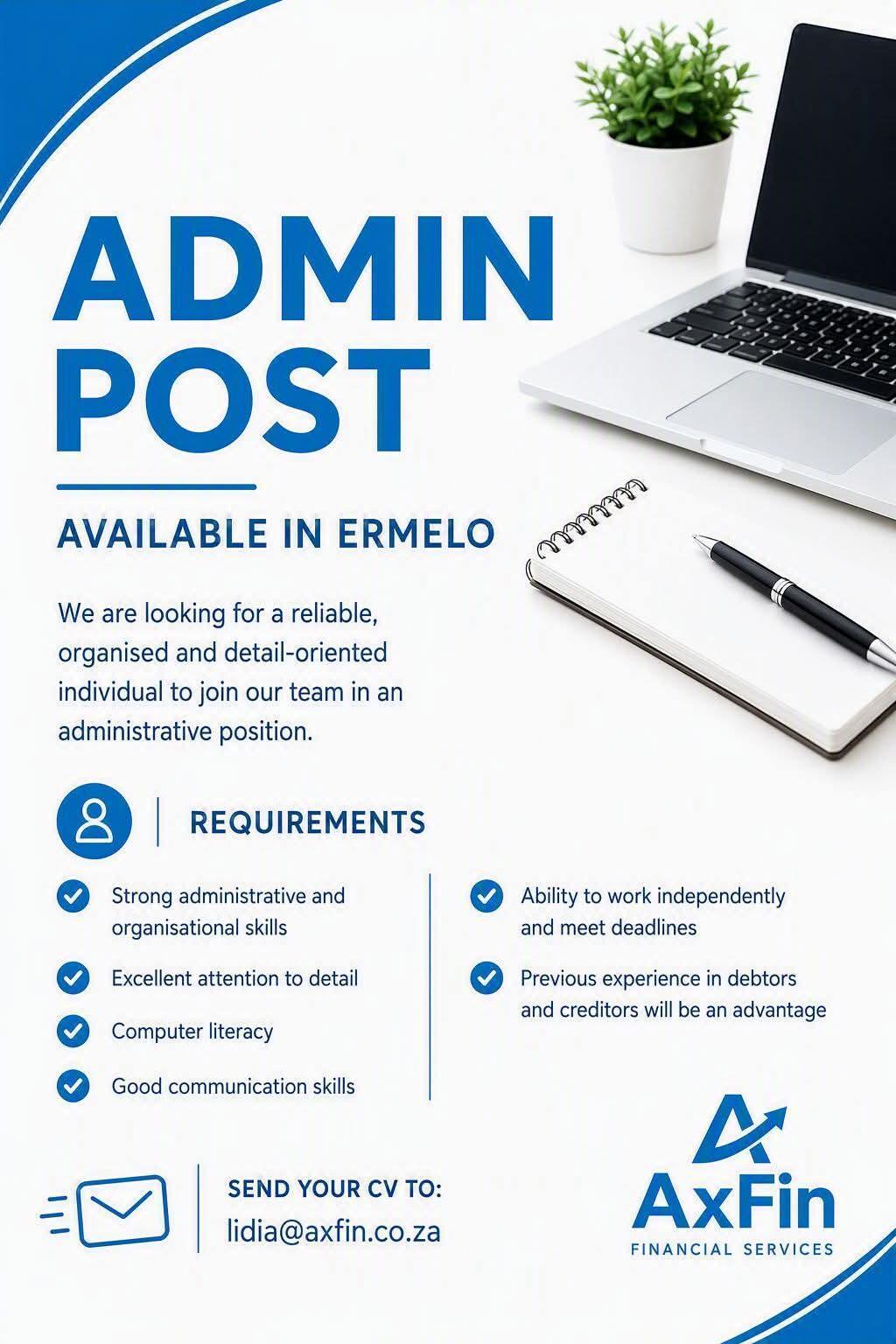 Vacancy: Admin – Ermelo