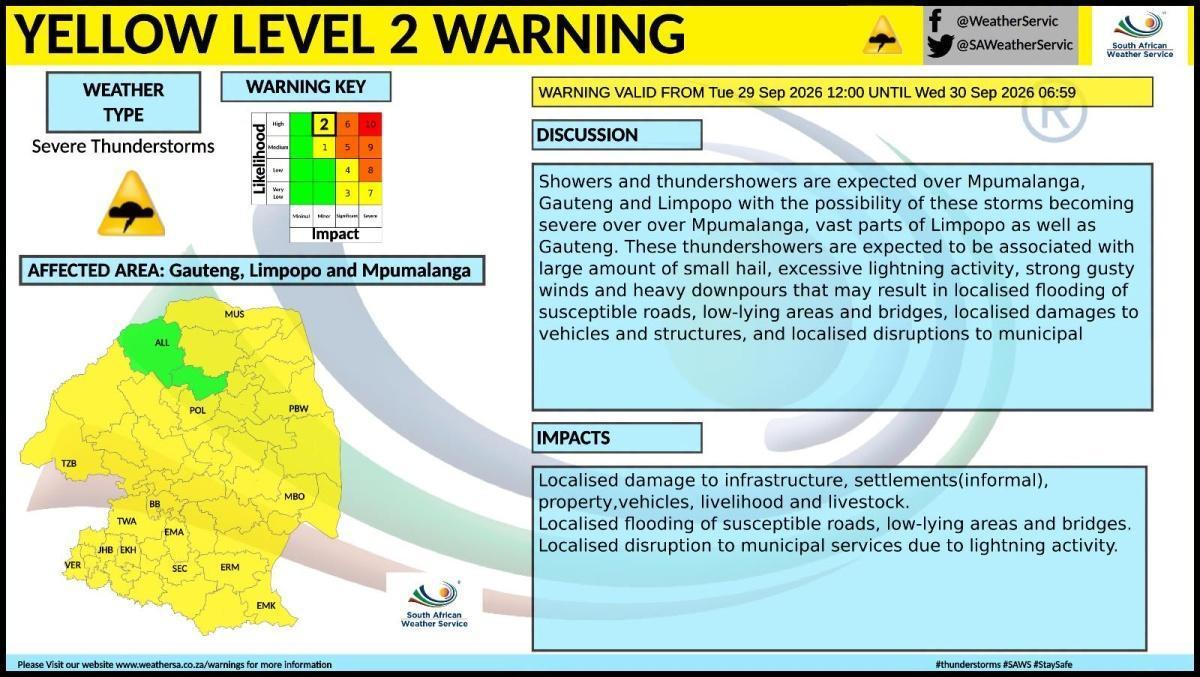 Severe thunderstorm warning for Ermelo and surrounding areas 