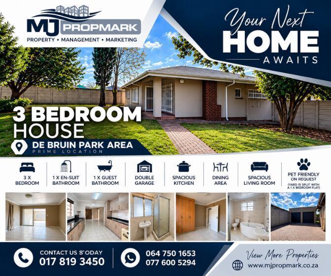 🏡 3-Bedroom House in De Bruin Park – MJ Propmark 🏡 3-Bedroom House in De Bruin Park – MJ Propmark