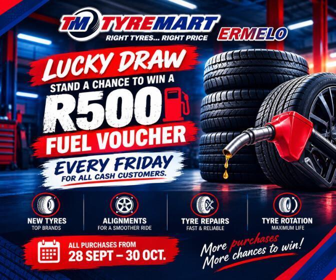 ⛽ Win a R500 Fuel Voucher – Tyremart Ermelo Lucky Draw ⛽ Win a R500 Fuel Voucher – Tyremart Ermelo Lucky Draw