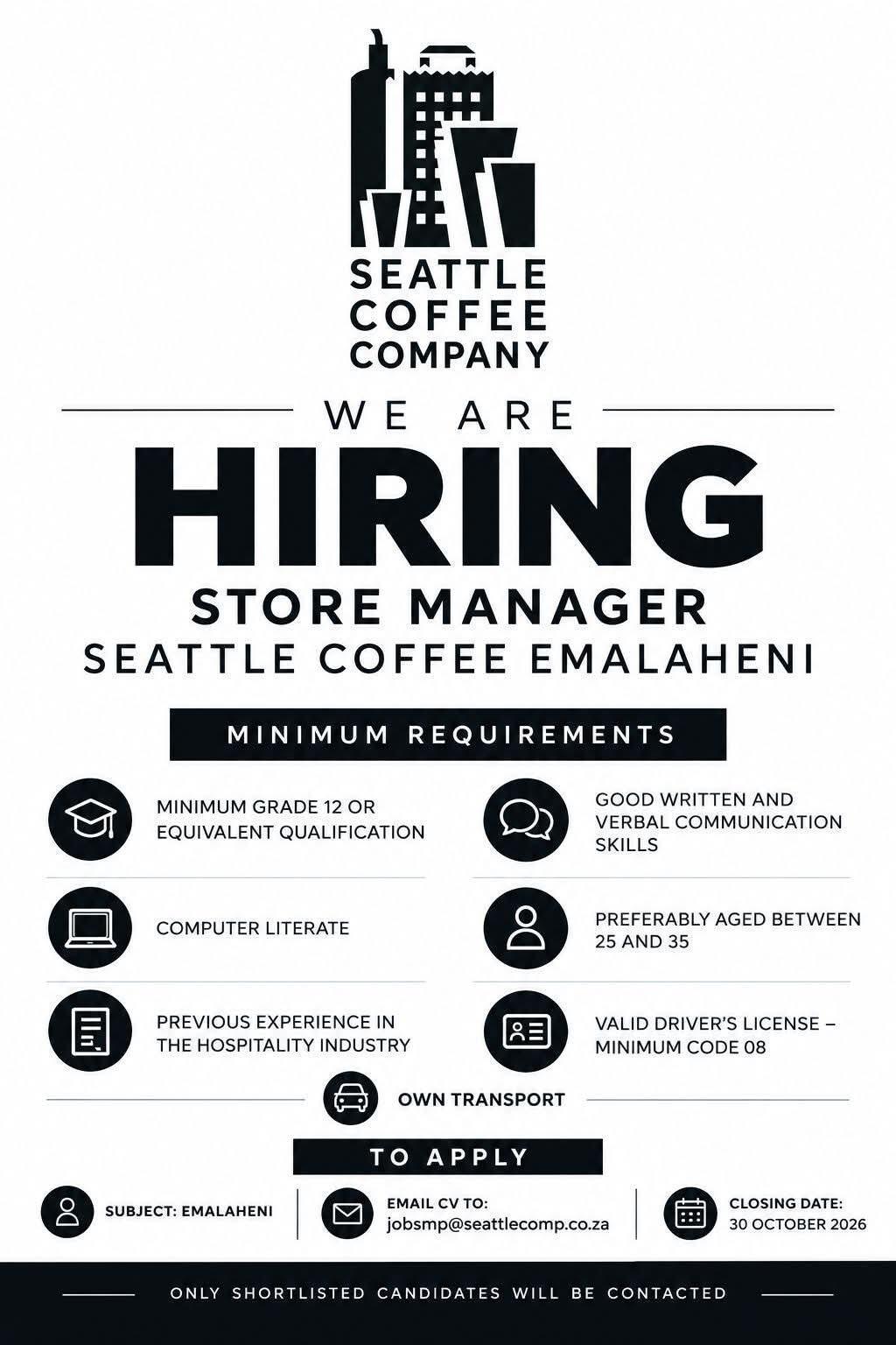 Vacancy: Store Manager – EMALAHENI Vacancy: Store Manager – EMALAHENI