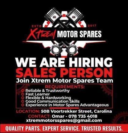 Vacancy: Sales Person – Carolina Vacancy: Sales Person – Carolina