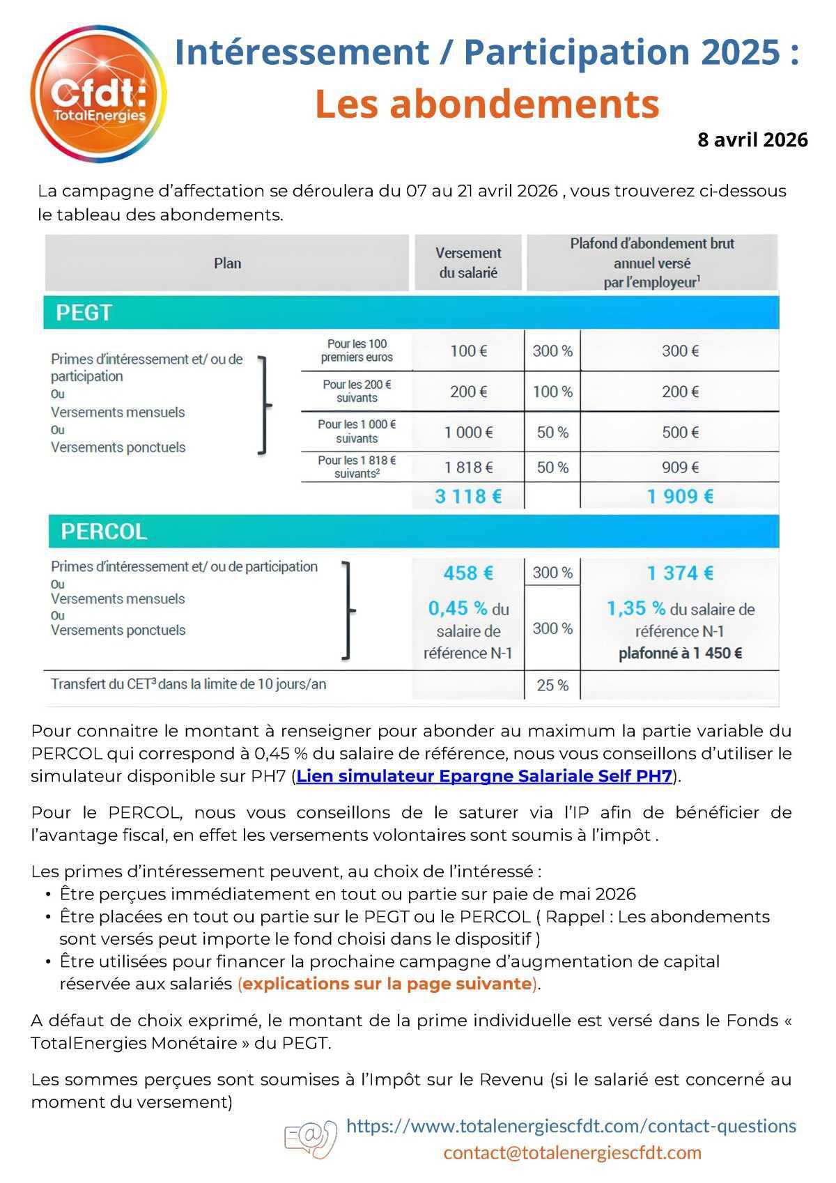 Abondements I/P et ACRS - tract CFDT