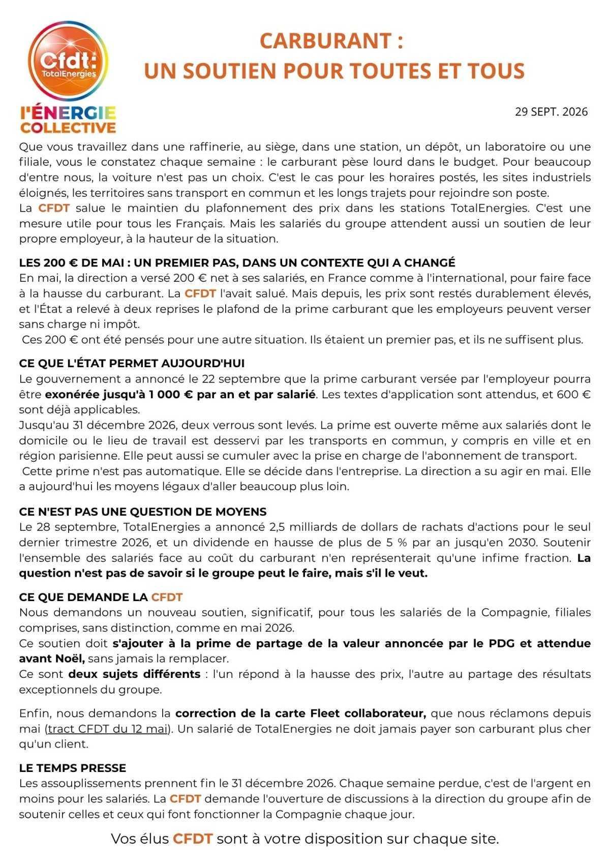 CARBURANT : un soutien pour toutes et tous ! CARBURANT : un soutien pour toutes et tous !