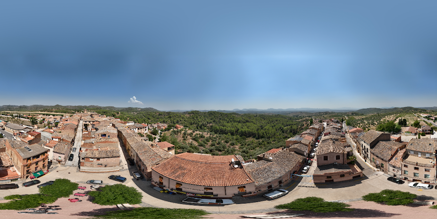 Drone image of the town hall and surrounding streets