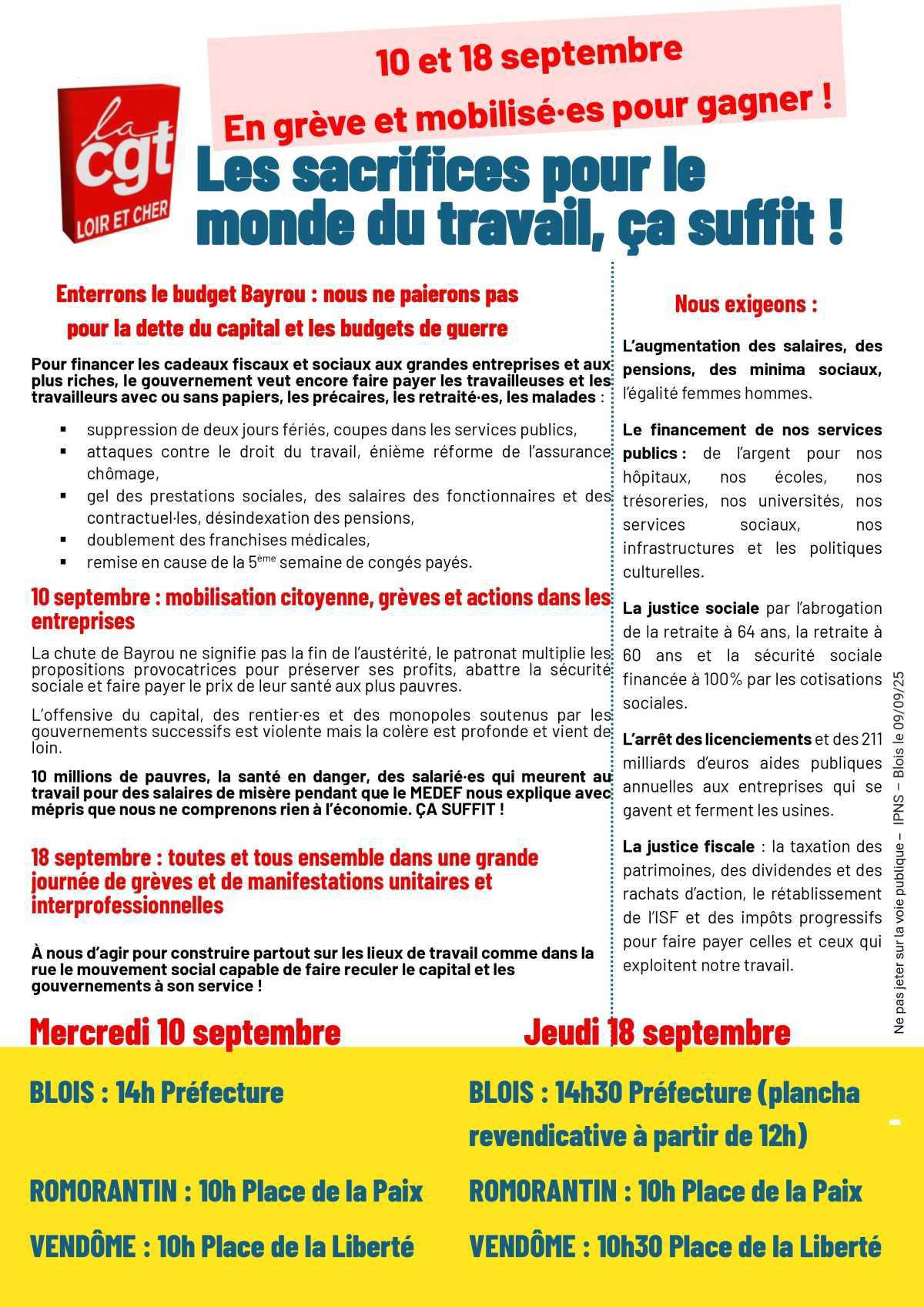 Les sacrifices pour le monde du travail, ça suffit !