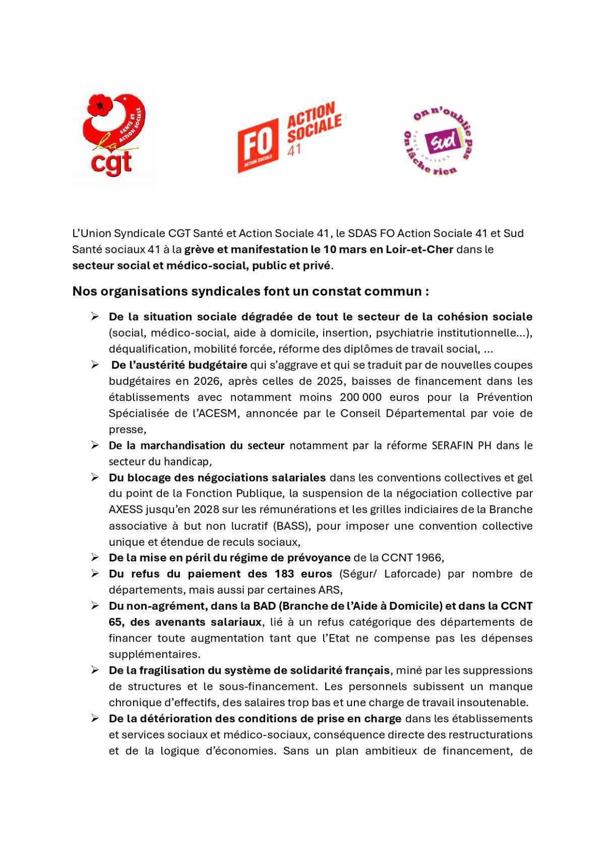 10 mars 2026 - Grève dans le social et médico social