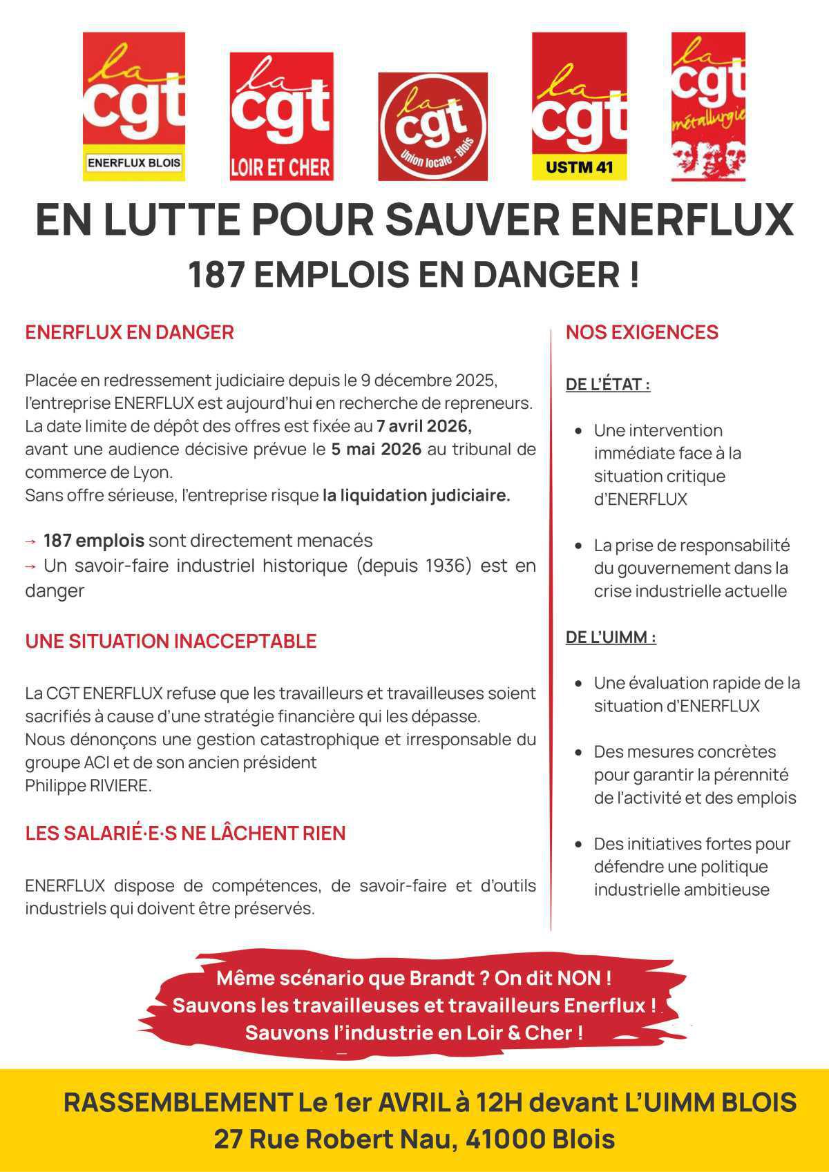 1er avril - En lutte pour sauver Enerflux et 187 emplois en danger !