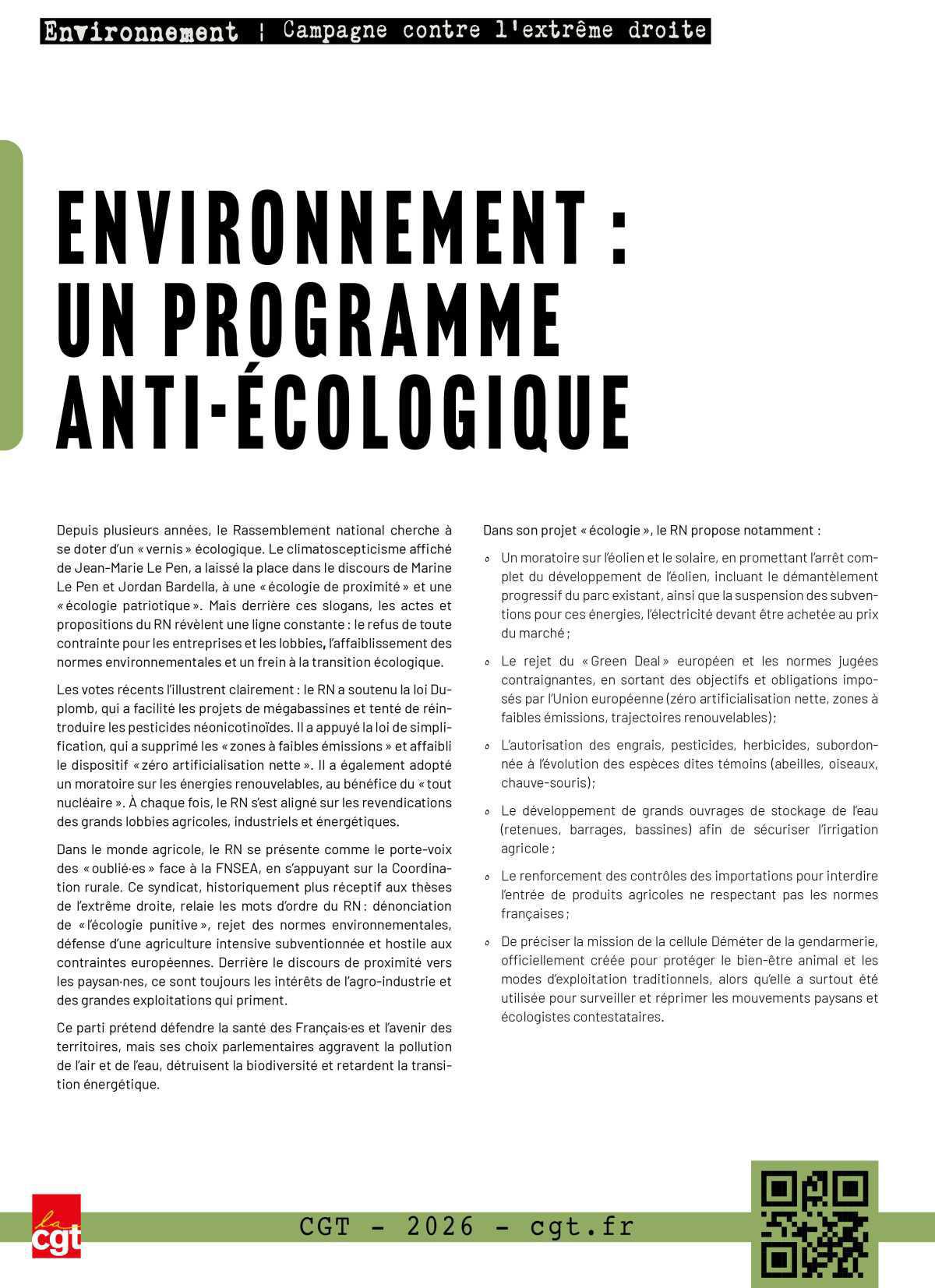 Campagne contre l'extrême droite - Fiche "Environnement"