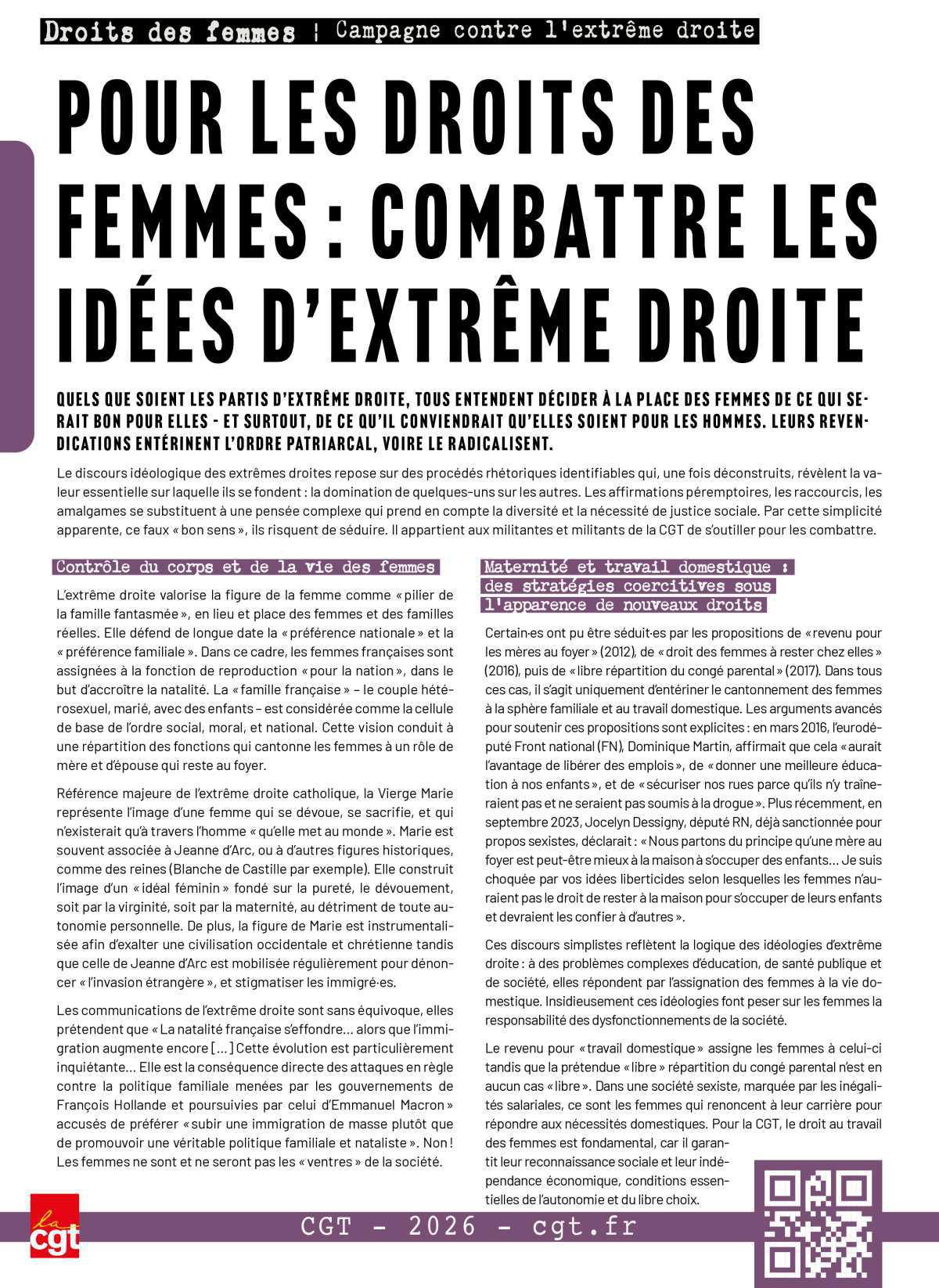 Campagne contre l'extrême droite - Fiche "Droits des femmes"