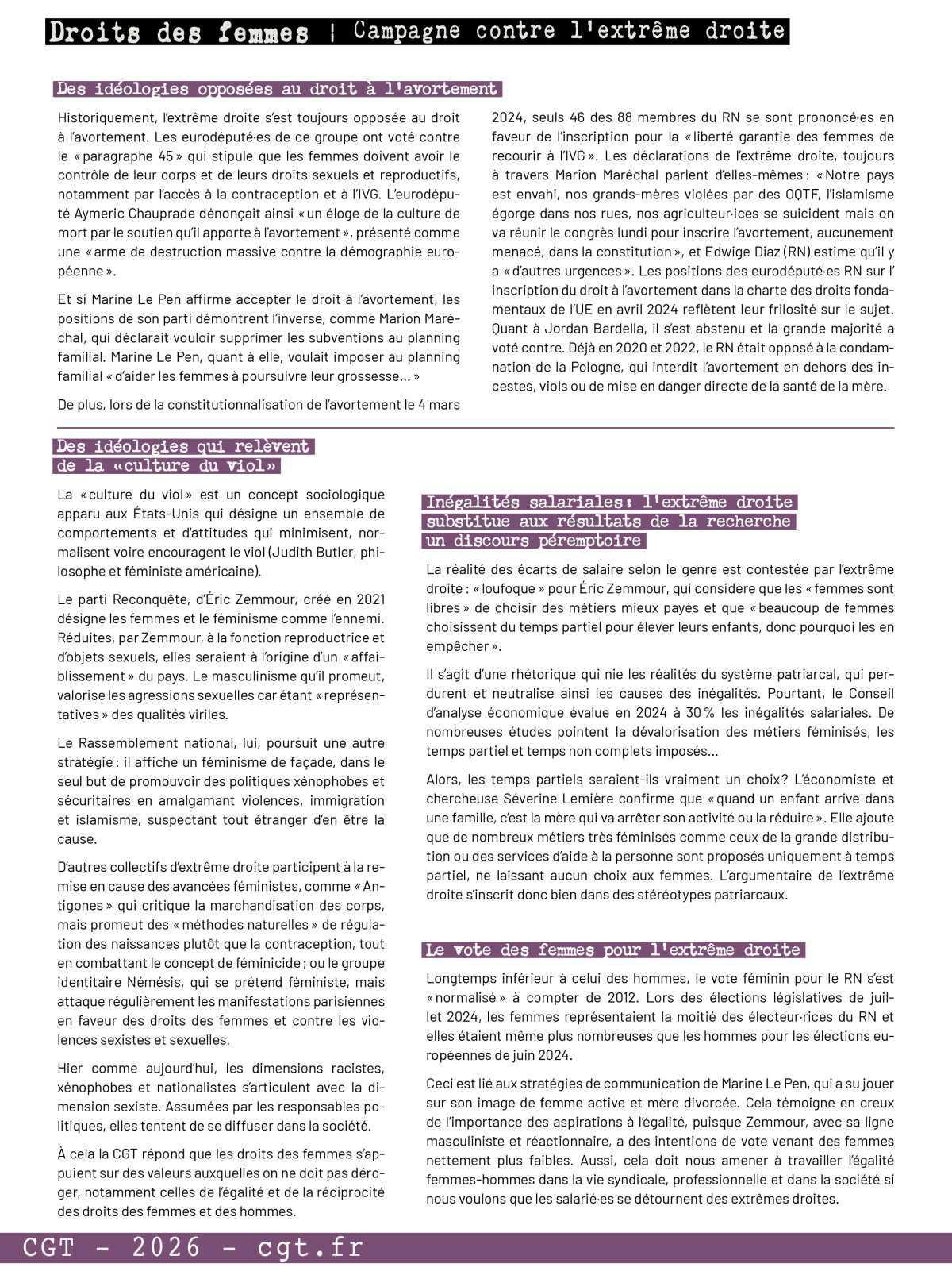 Campagne contre l'extrême droite - Fiche "Droits des femmes"