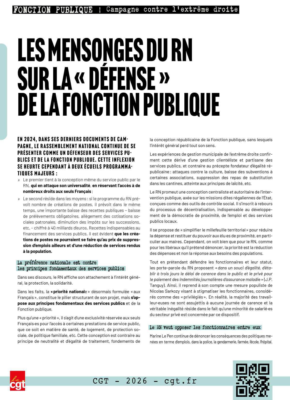 Campagne contre l'extrême droite - Fiche "Fonction publique"