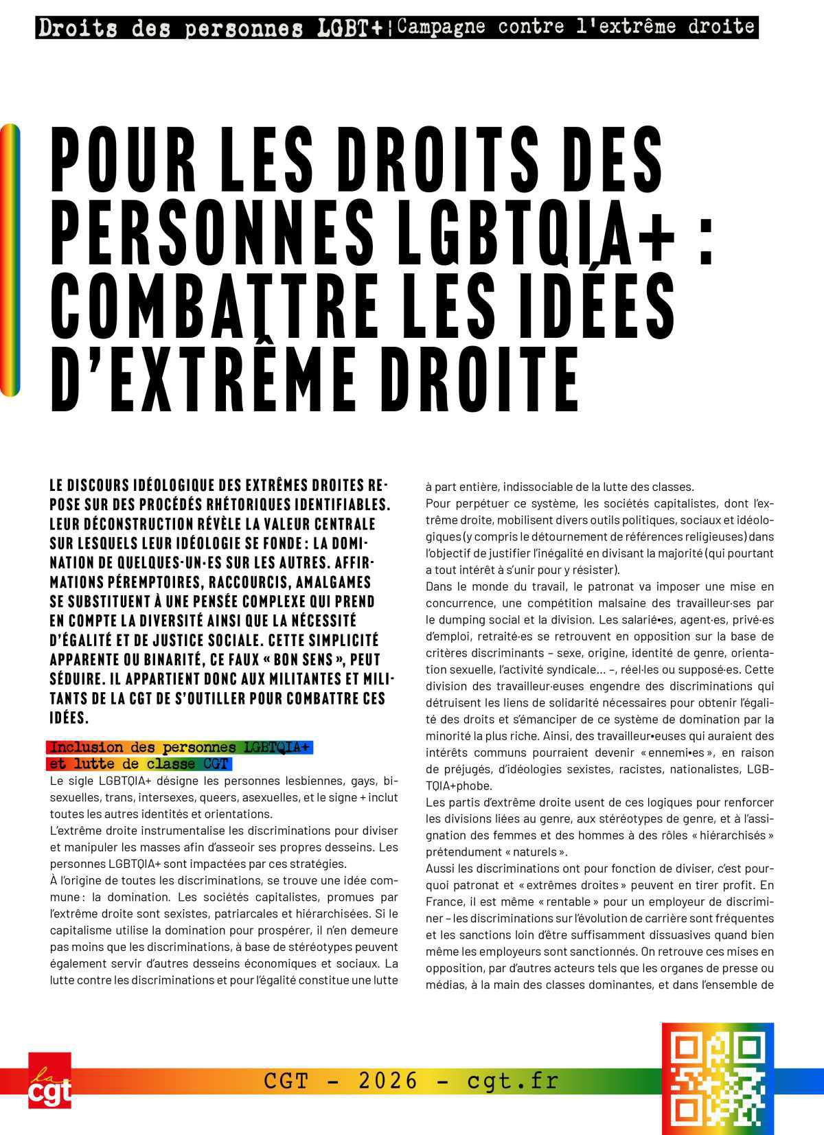 Campagne contre l'extrême droite - Fiche "Droits des personnes LGBTQIA+"