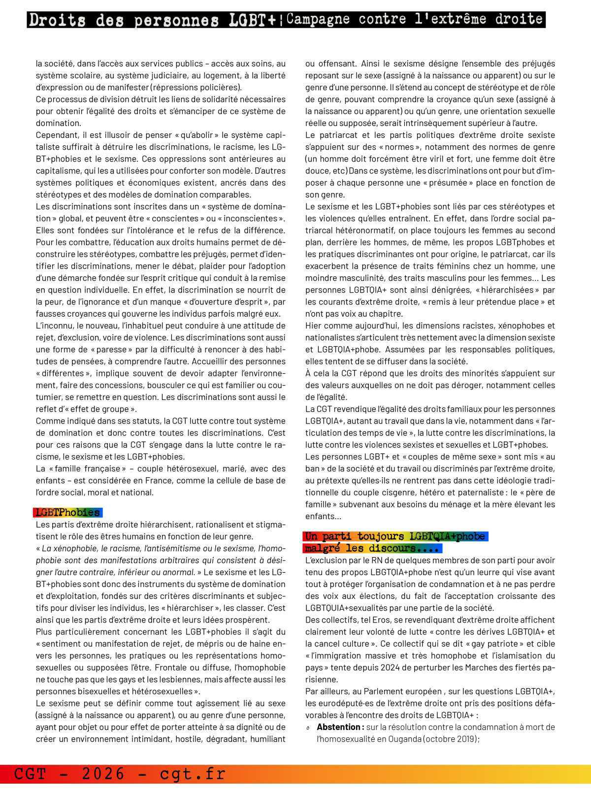 Campagne contre l'extrême droite - Fiche "Droits des personnes LGBTQIA+"