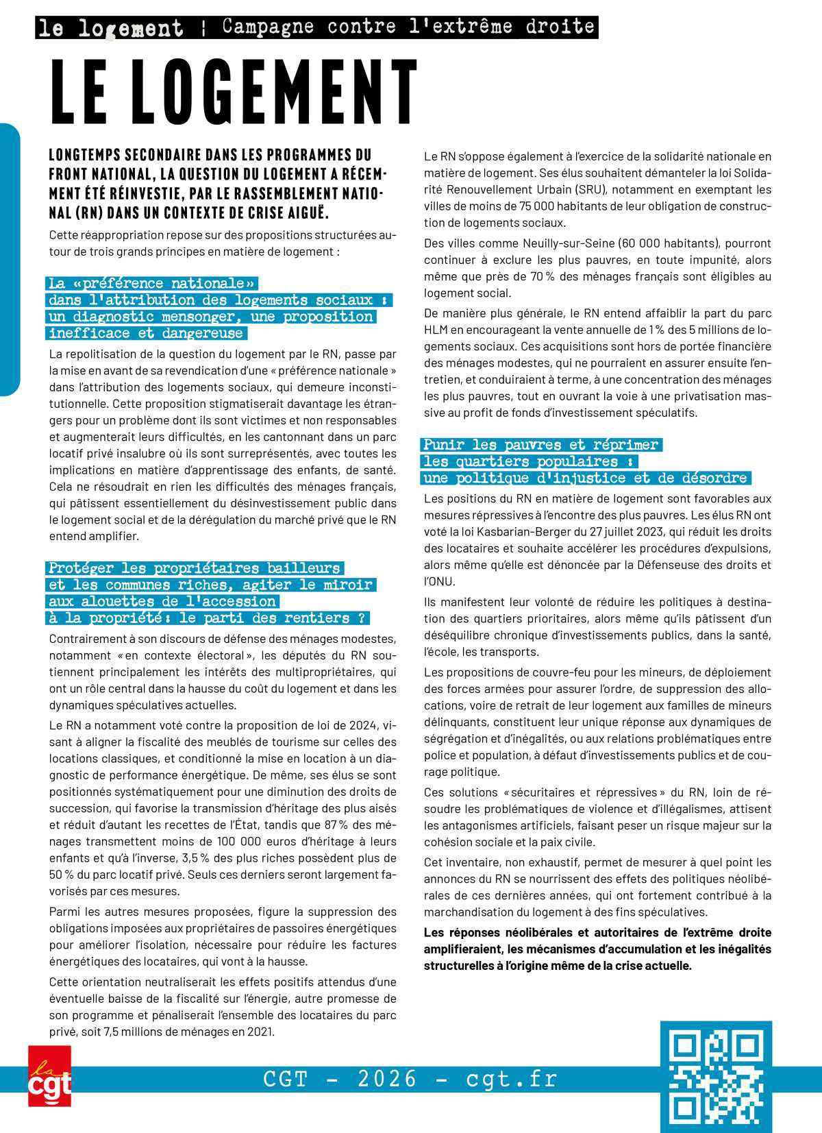Campagne contre l'extrême droite - Fiche "Logement"