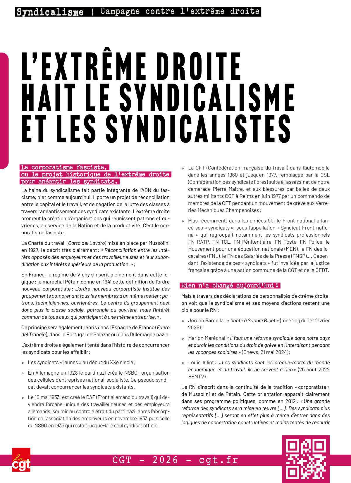Campagne contre l'extrême droite - Fiche "Syndicalisme" Campagne contre l'extrême droite - Fiche "Syndicalisme"
