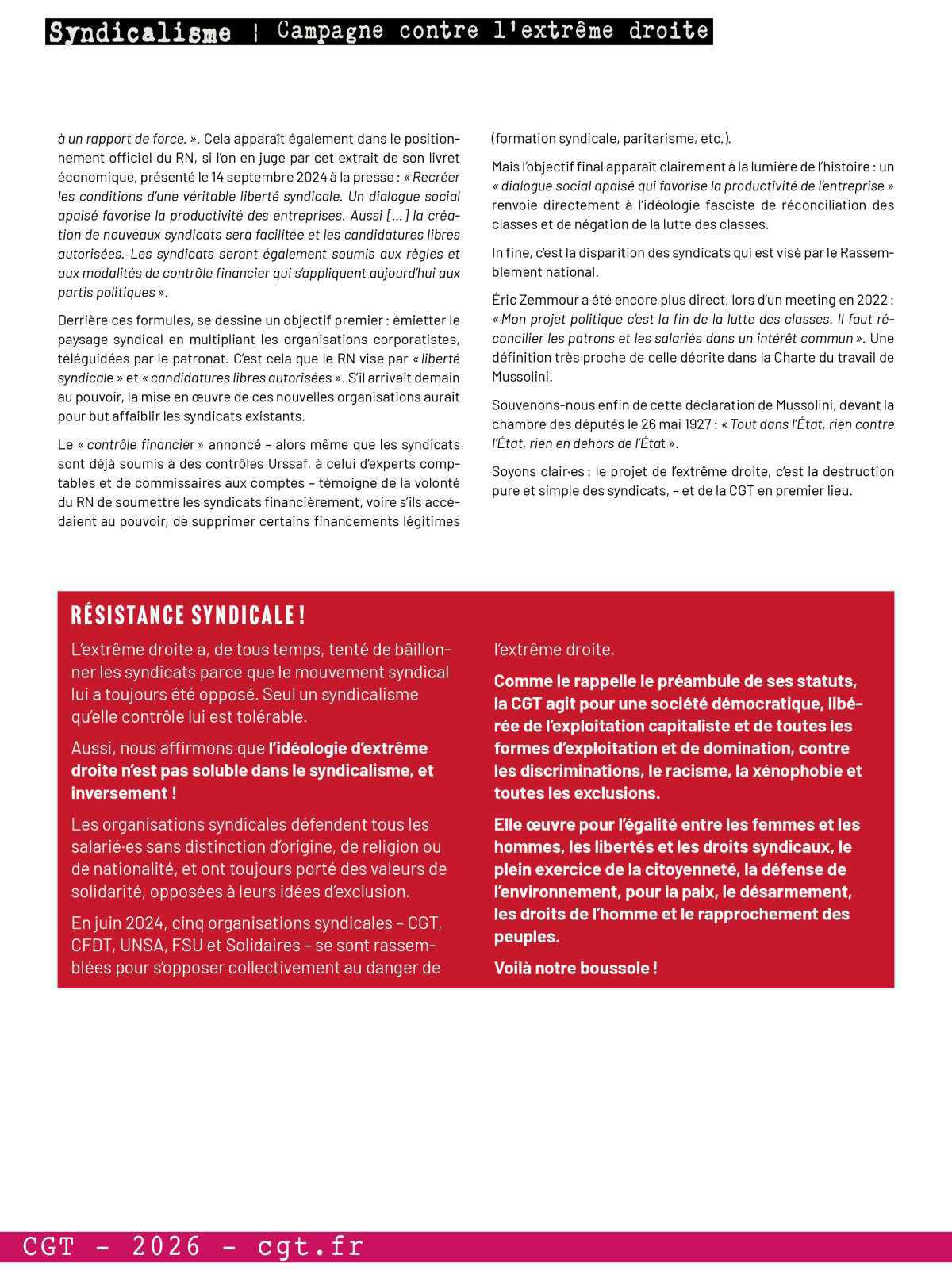 Campagne contre l'extrême droite - Fiche "Syndicalisme"