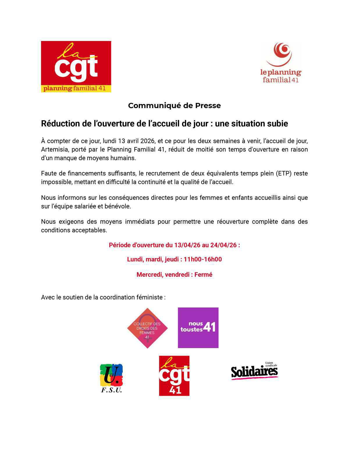 Communiqué du Planning familial 41
