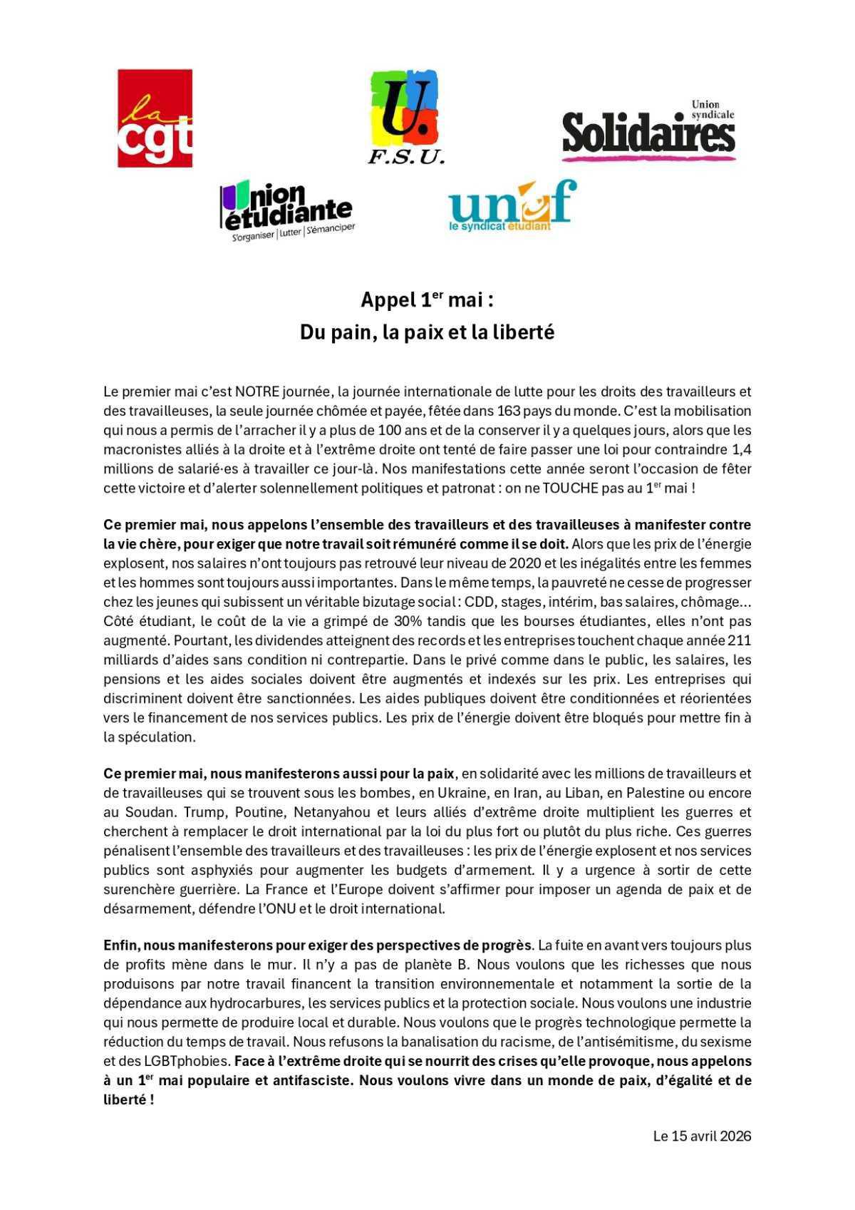 📢 1er mai à Romorantin
