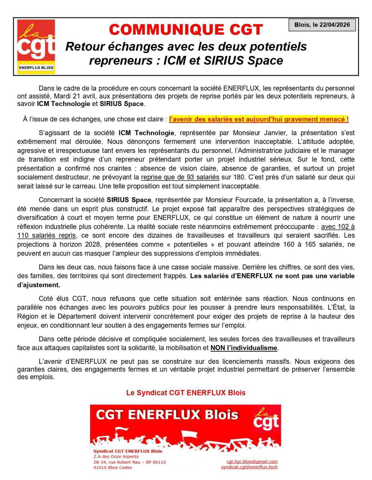 Situation à Enerflux : salarié·es en danger !