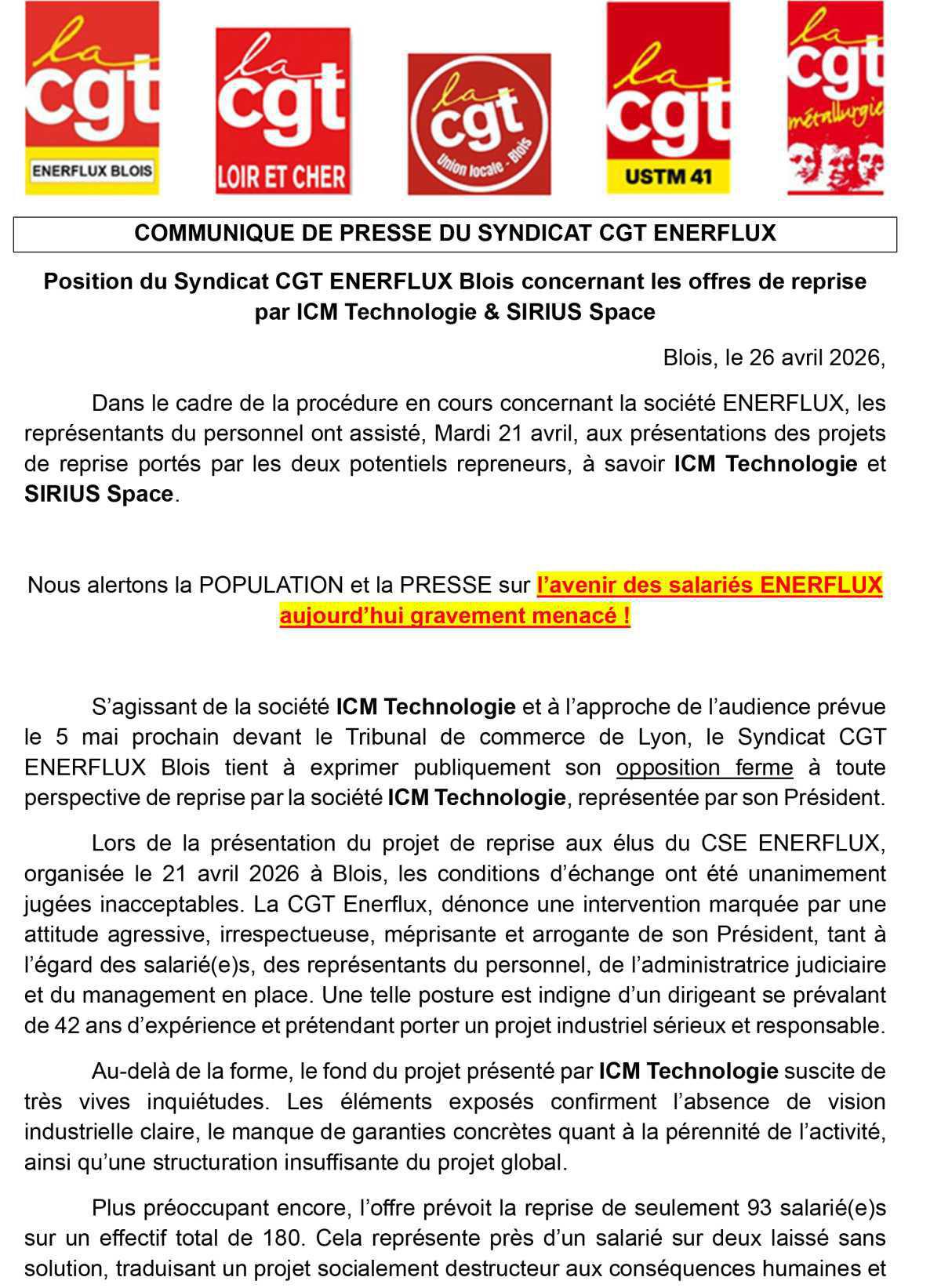 Enerflux : la CGT alerte ! Enerflux : la CGT alerte !